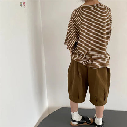半袖Tシャツ キッズトップス ボーダー 半袖Tシャツ シンプルベーシック 2カラー