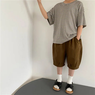 半袖Tシャツ キッズトップス ボーダー 半袖Tシャツ シンプルベーシック 2カラー