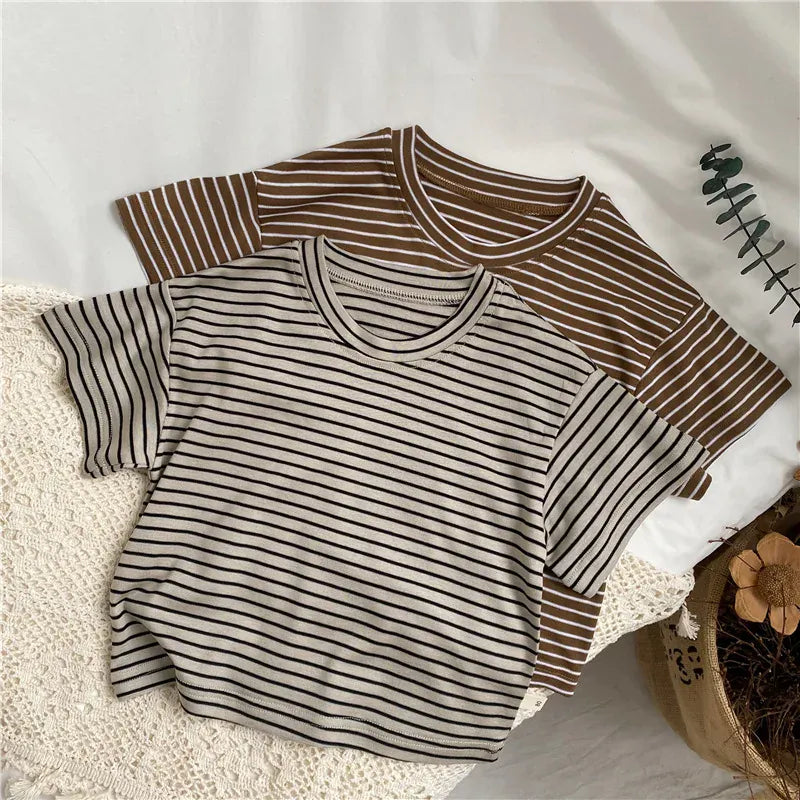 半袖Tシャツ キッズトップス ボーダー 半袖Tシャツ シンプルベーシック 2カラー