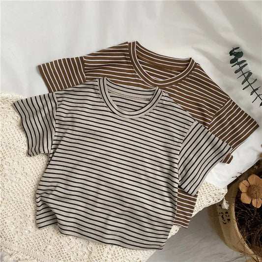 半袖Tシャツ キッズトップス ボーダー 半袖Tシャツ シンプルベーシック 2カラー