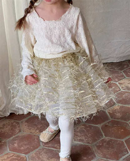 長袖Tシャツ キッズトップス エンボスフラワー 長袖Tシャツ 薄手 2カラー