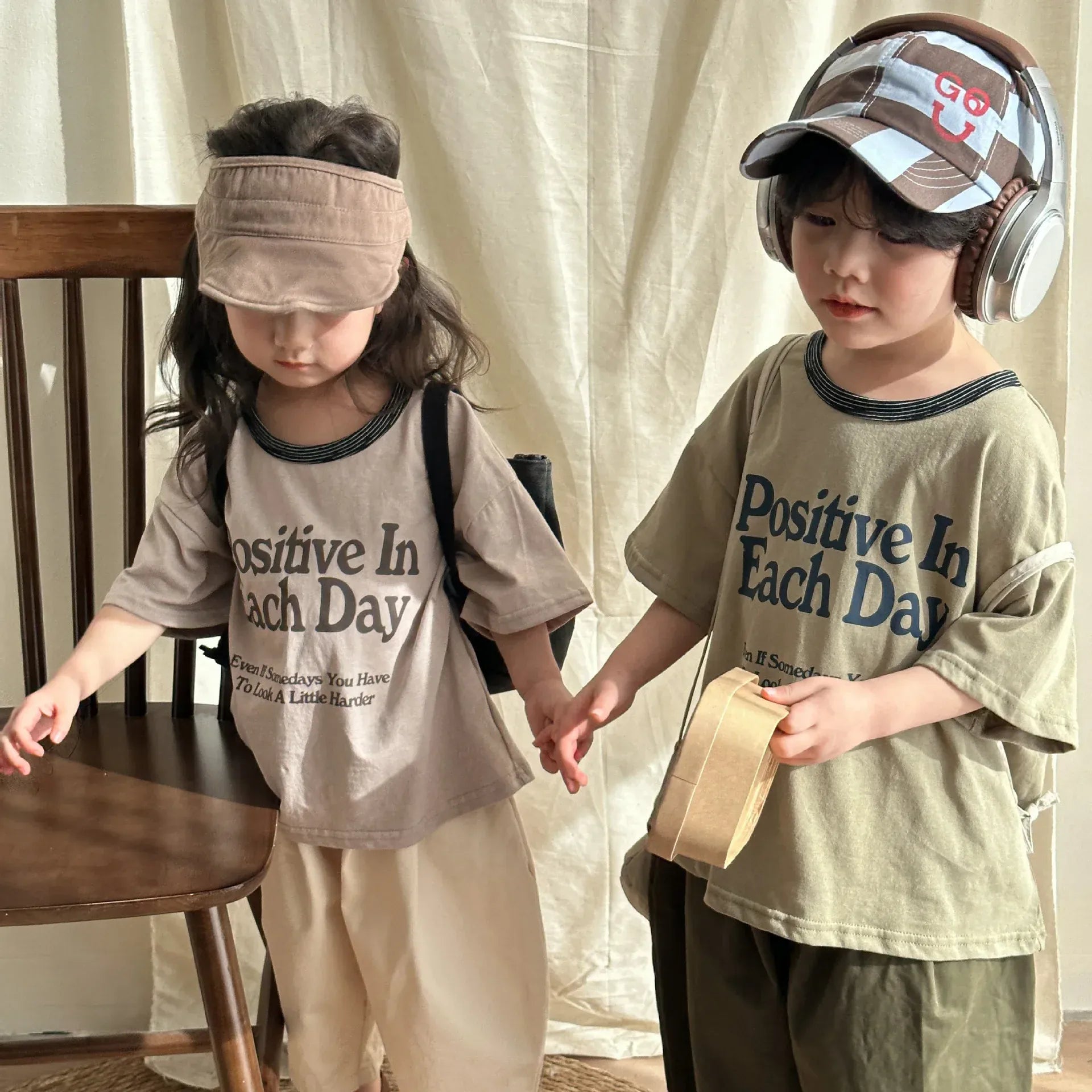 半袖Tシャツ キッズトップス 半袖Tシャツ レターロゴプリント グリーン/アプリコット/2カラー