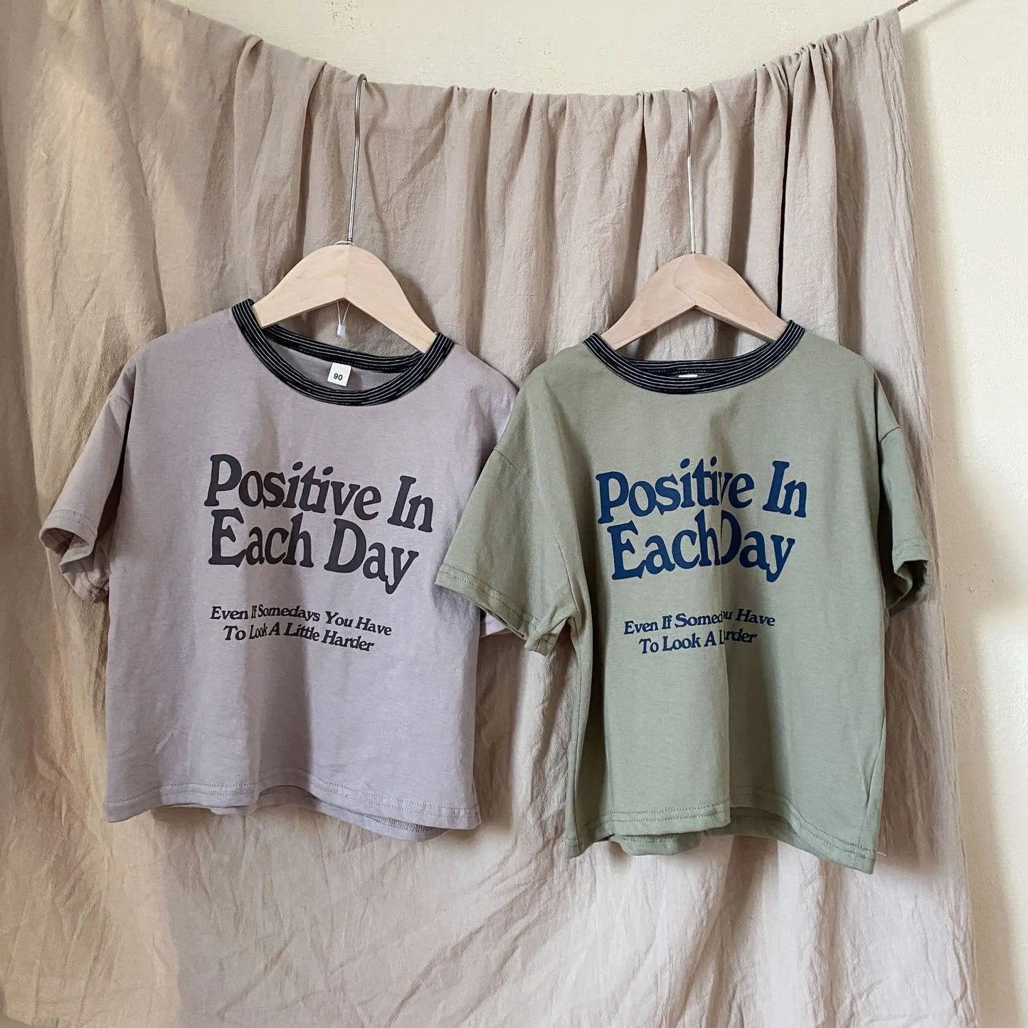 半袖Tシャツ キッズトップス 半袖Tシャツ レターロゴプリント グリーン/アプリコット/2カラー