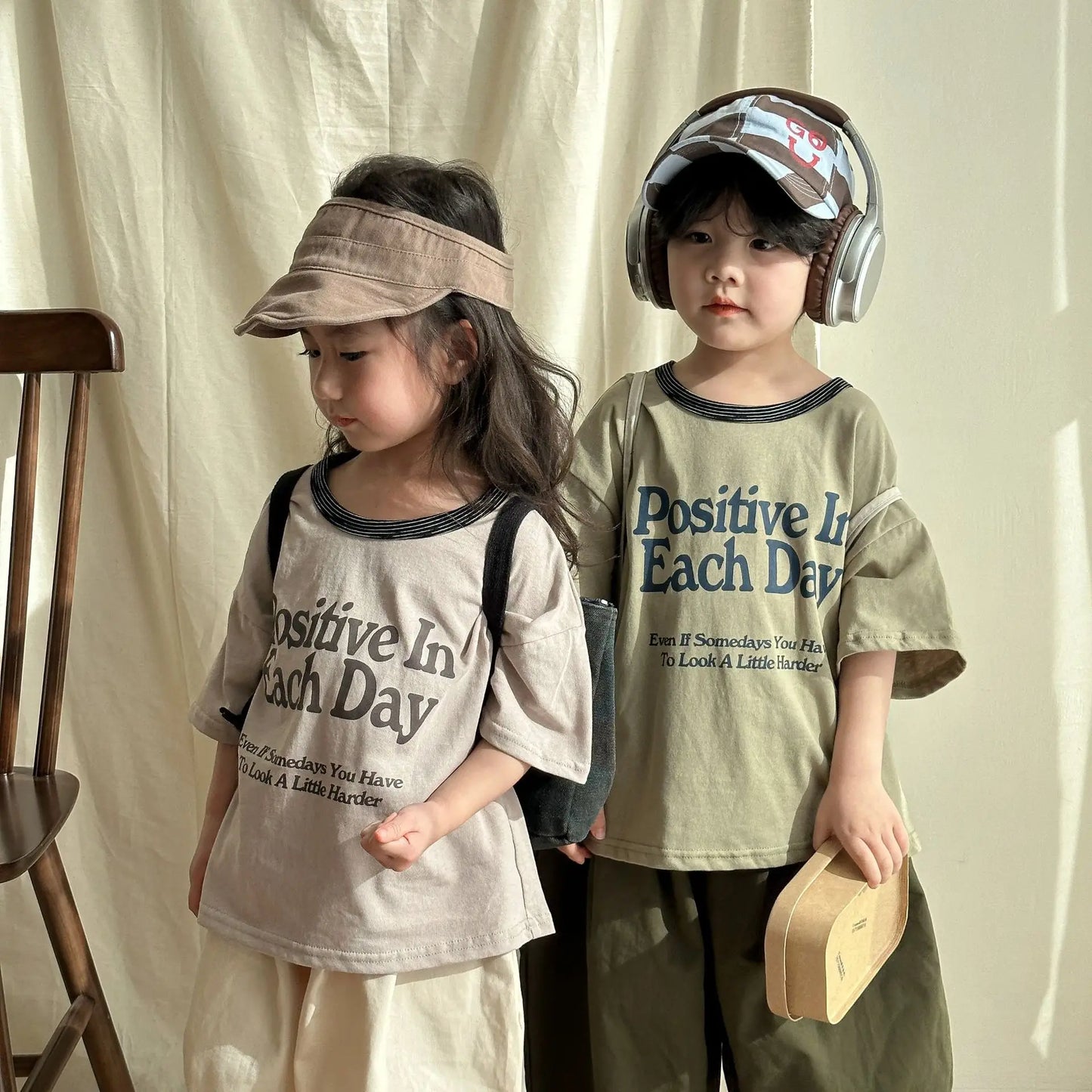 半袖Tシャツ キッズトップス 半袖Tシャツ レターロゴプリント グリーン/アプリコット/2カラー