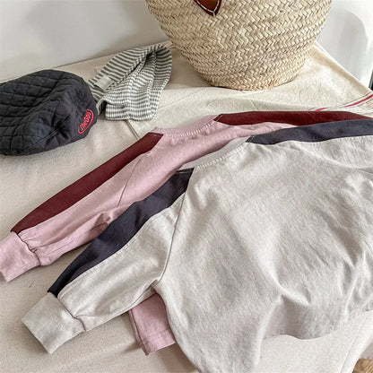長袖Tシャツ キッズトップス 長袖Tシャツ パッチワーク ラグランスリーブ アプリコット/ピンク/2カラー