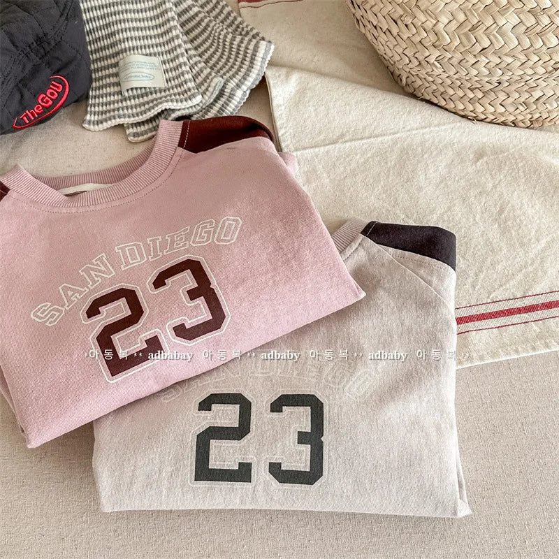 長袖Tシャツ キッズトップス 長袖Tシャツ パッチワーク ラグランスリーブ アプリコット/ピンク/2カラー