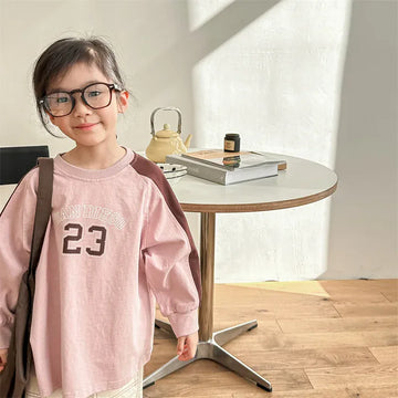長袖Tシャツ キッズトップス 長袖Tシャツ パッチワーク ラグランスリーブ アプリコット/ピンク/2カラー