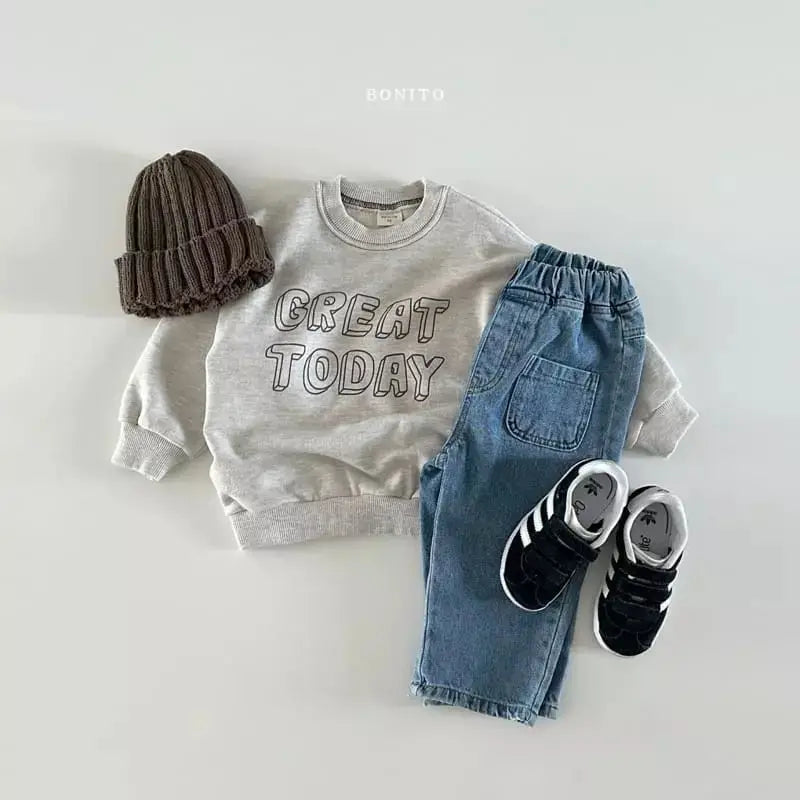 長袖Tシャツ キッズトップス レターロゴプリント 長袖スウェットシャツ Tシャツ グレー グリーン 2カラー