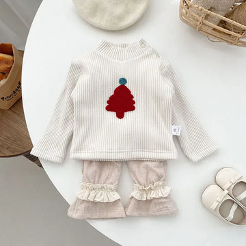 長袖Tシャツ ベビー長袖Tシャツ 裏フリースカットソー クリスマスツリー刺繍トップス 2カラー ユニセックス 男の子 女の子 子供服