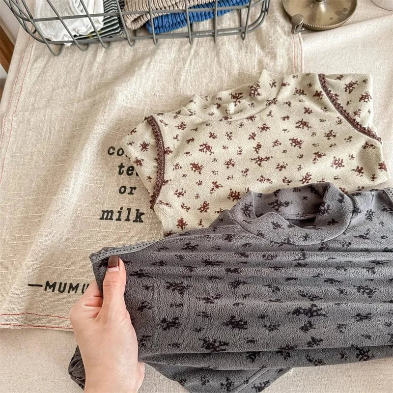 長袖Tシャツ キッズ長袖Tシャツ ハイネックカットソー フラワー 小花柄プリント 2カラー ガールズ 女の子 子供服