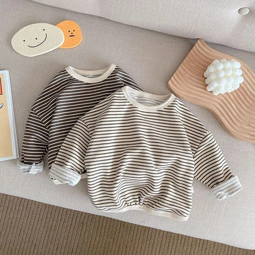 長袖Tシャツ キッズ 長袖スウェットシャツ ボーダー トップス Tシャツ ベージュ コーヒー 2カラー ボーイズ 男の子 子供服