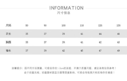 サイズ表（80〜130）と衣丈・胸囲・袖丈の目安