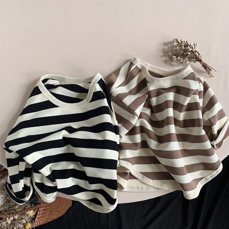 長袖Tシャツ キッズ 長袖Tシャツ ボーダーカットソー ルーズ トップス ブラック コーヒー 2カラー ボーイズ 男の子 子供服 6515C