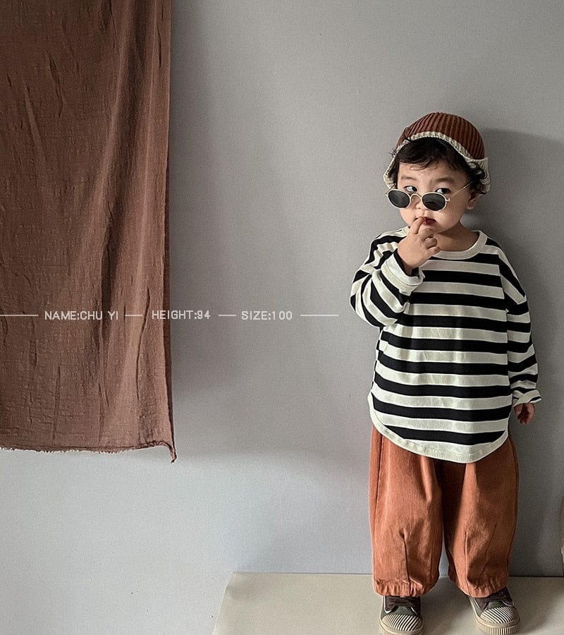長袖Tシャツ キッズ 長袖Tシャツ ボーダーカットソー ルーズ トップス ブラック コーヒー 2カラー ボーイズ 男の子 子供服 6515C