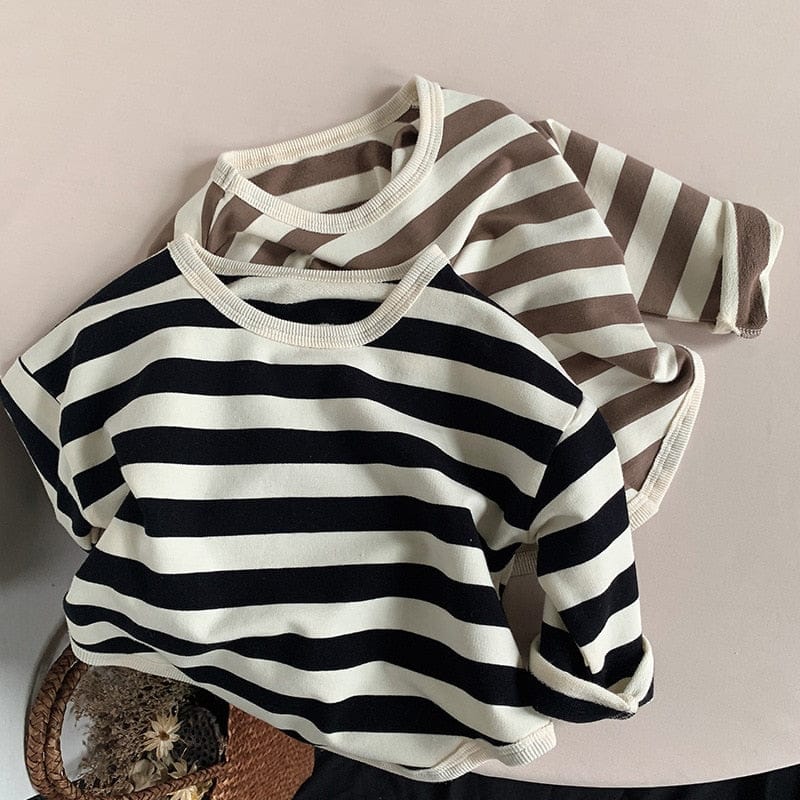 長袖Tシャツ キッズ 長袖Tシャツ ボーダーカットソー ルーズ トップス ブラック コーヒー 2カラー ボーイズ 男の子 子供服 6515C