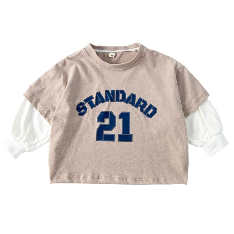 長袖Tシャツ キッズ レターロゴ プリント ドッキング フェイク 長袖 Tシャツ トップス 2カラー ユニセックス 6975