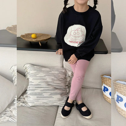 長袖Tシャツ キッズトップス 長袖Tシャツ プリント柄刺繍 ブラック/ビーングリーン/2カラー【mh0003885】