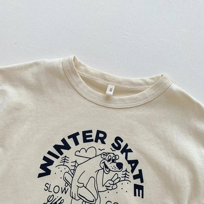 半袖Tシャツ キッズトップス 半袖プリントTシャツ ベアくまスケート 2カラー【mh0005187】