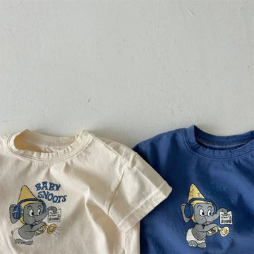 半袖Tシャツ ベビートップス 半袖プリントTシャツ 象エレファント 2カラー【mh0005195】