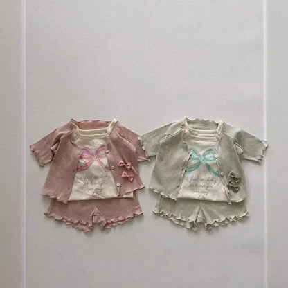 半袖Tシャツ ベビートップス ショートスリーブTシャツ リボンレターロゴプリント 2カラー【mh0005290】