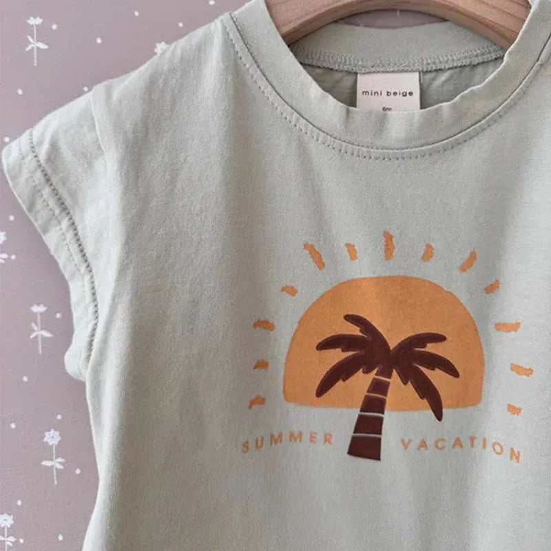 半袖Tシャツ ベビートップス 半袖プリントTシャツ ココナツ ヤシの木プリント 2カラー【mh0005426】