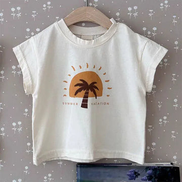 半袖Tシャツ ベビートップス 半袖プリントTシャツ ココナツ ヤシの木プリント 2カラー【mh0005426】