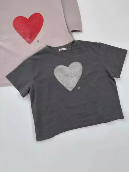 半袖Tシャツ ベビートップス 半袖ハートプリントTシャツ 2カラー【mh0005469】
