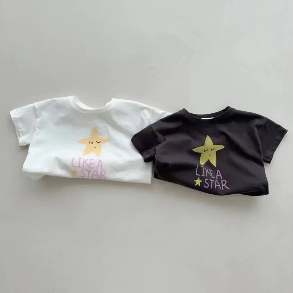 半袖Tシャツ ベビートップス 半袖プリントTシャツ 星スタープリント 2カラー【mh0005471】