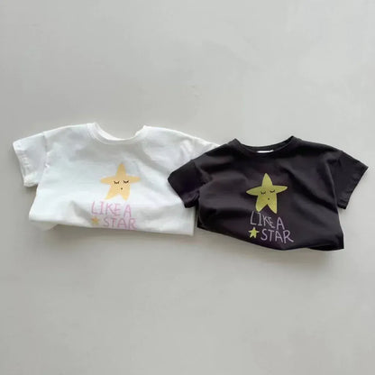 半袖Tシャツ ベビートップス 半袖プリントTシャツ 星スタープリント 2カラー【mh0005471】