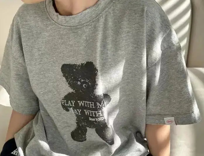 半袖Tシャツ ベビートップス 半袖プリントTシャツ ベアくまプリント 2カラー【mh0005473】