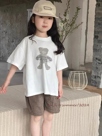 半袖Tシャツ ベビートップス 半袖プリントTシャツ ベアくまプリント 2カラー【mh0005473】