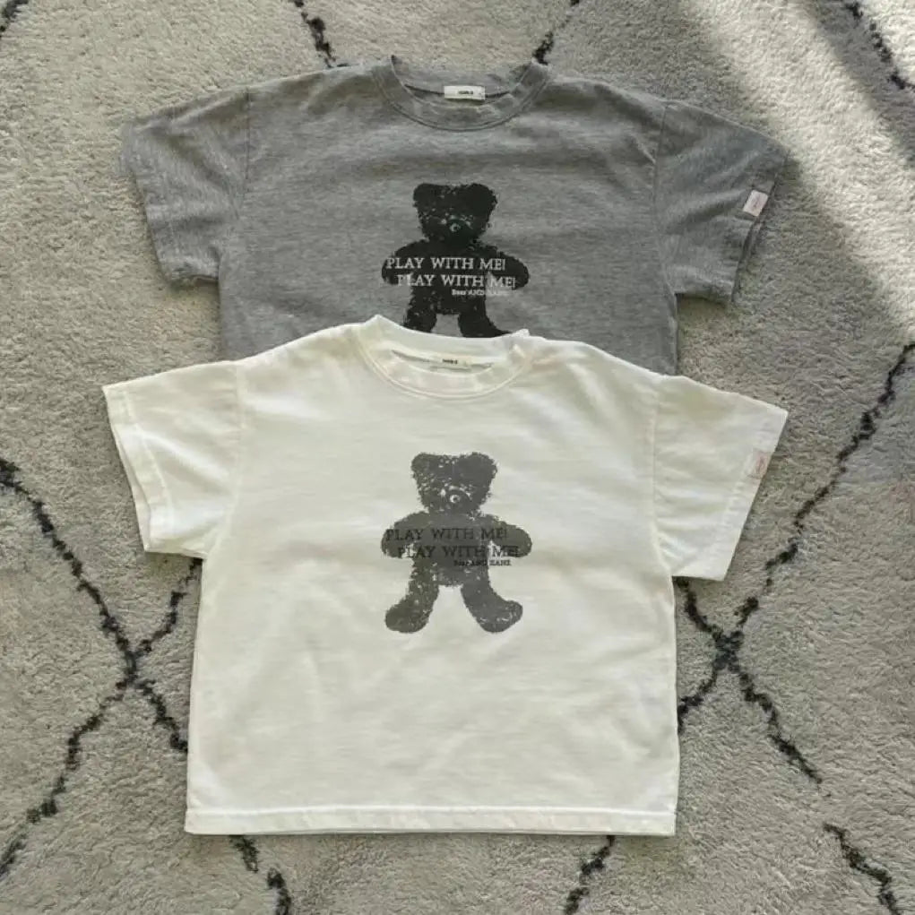 半袖Tシャツ ベビートップス 半袖プリントTシャツ ベアくまプリント 2カラー【mh0005473】