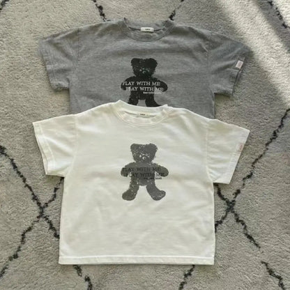 半袖Tシャツ ベビートップス 半袖プリントTシャツ ベアくまプリント 2カラー【mh0005473】