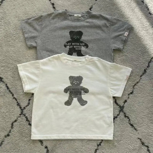 半袖Tシャツ ベビートップス 半袖プリントTシャツ ベアくまプリント 2カラー【mh0005473】