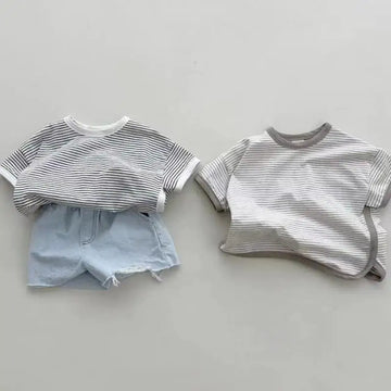 半袖Tシャツ ベビートップス 半袖ボーダーTシャツ シンプルベーシック 2カラー【mh0005600】