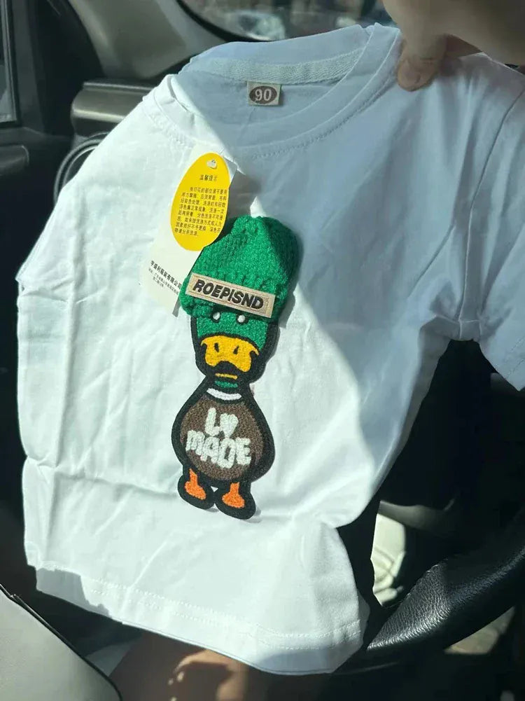 半袖Tシャツ キッズトップス 半袖Tシャツ あひる ダック アップリケ 2カラー【mh0005829】