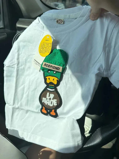 半袖Tシャツ キッズトップス 半袖Tシャツ あひる ダック アップリケ 2カラー【mh0005829】