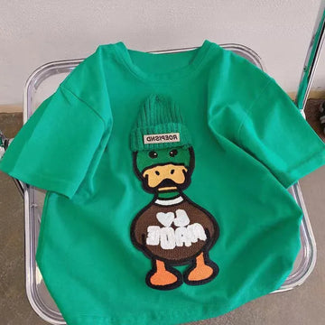 半袖Tシャツ キッズトップス 半袖Tシャツ あひる ダック アップリケ 2カラー【mh0005829】