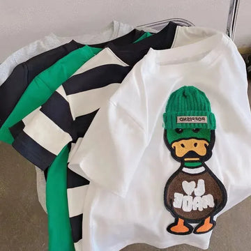 半袖Tシャツ キッズトップス 半袖Tシャツ あひる ダック アップリケ 2カラー【mh0005829】
