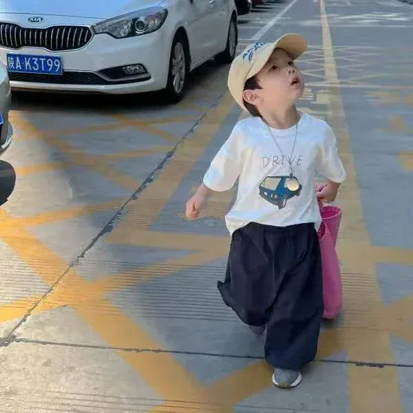 半袖Tシャツ キッズトップス 半袖Tシャツ クラッシックカー レトロカー 車プリント 2カラー【mh0005841】