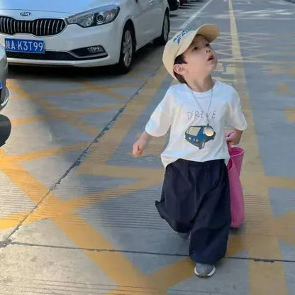 半袖Tシャツ キッズトップス 半袖Tシャツ クラッシックカー レトロカー 車プリント 2カラー【mh0005841】