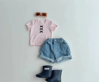 半袖Tシャツ キッズトップス 半袖Tシャツ カットソー リボン 2カラー【mh0006308】