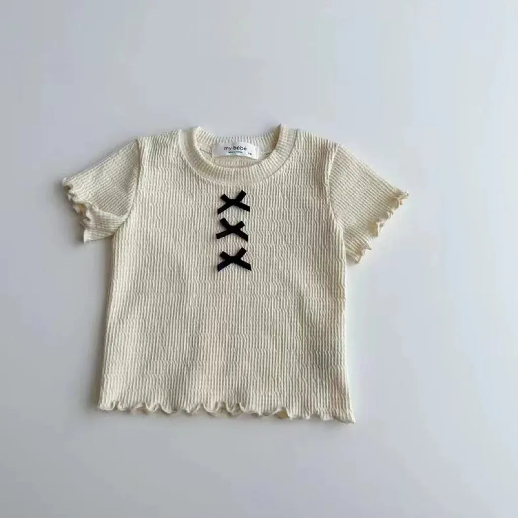半袖Tシャツ キッズトップス 半袖Tシャツ カットソー リボン 2カラー【mh0006308】