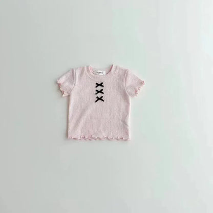 半袖Tシャツ キッズトップス 半袖Tシャツ カットソー リボン 2カラー【mh0006308】