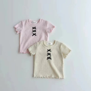 半袖Tシャツ キッズトップス 半袖Tシャツ カットソー リボン 2カラー【mh0006308】