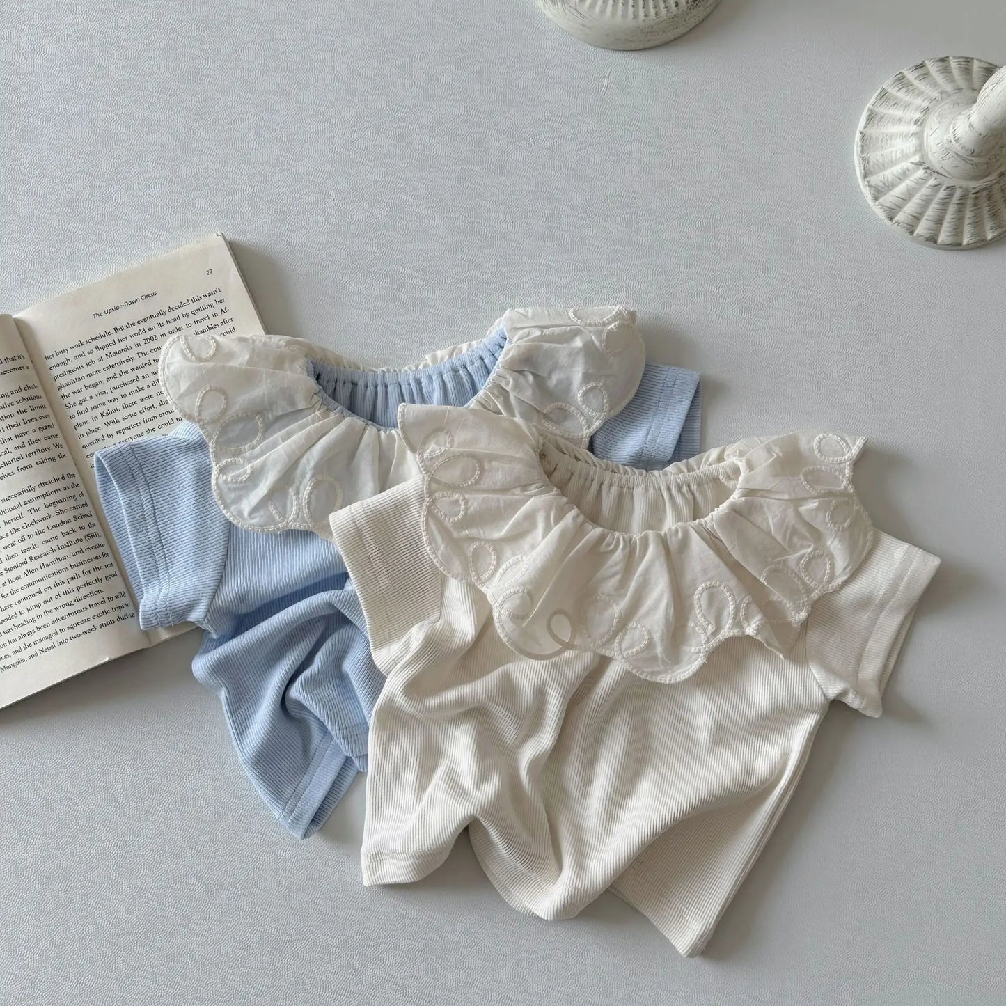 半袖Tシャツ ベビートップス 半袖Tシャツ ビッグレースサークル襟 2カラー【mh0006317】