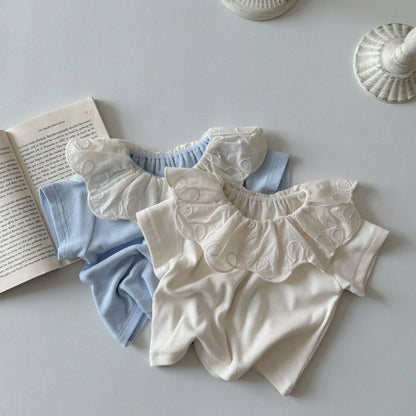 半袖Tシャツ ベビートップス 半袖Tシャツ ビッグレースサークル襟 2カラー【mh0006317】