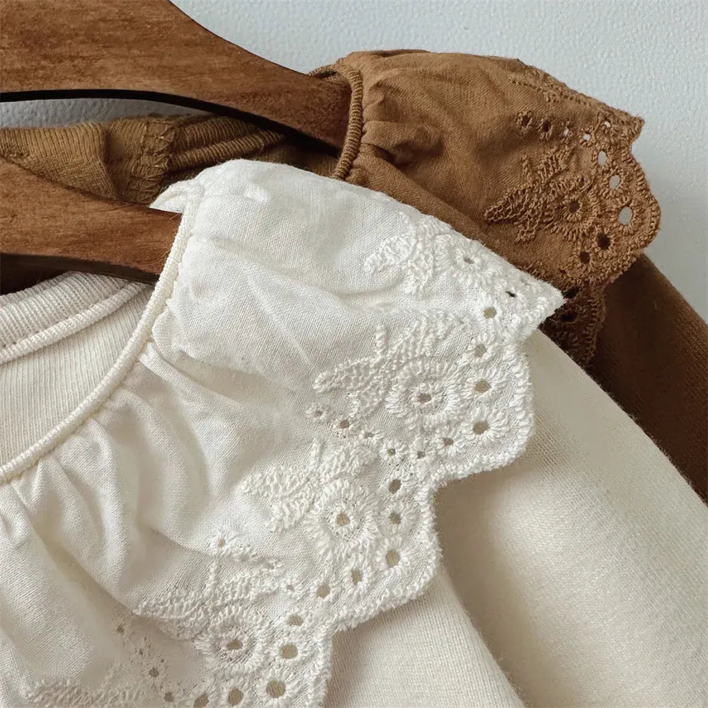 長袖Tシャツ ベビートップス 長袖Tシャツ フリルレース襟 2カラー【mh0006390】