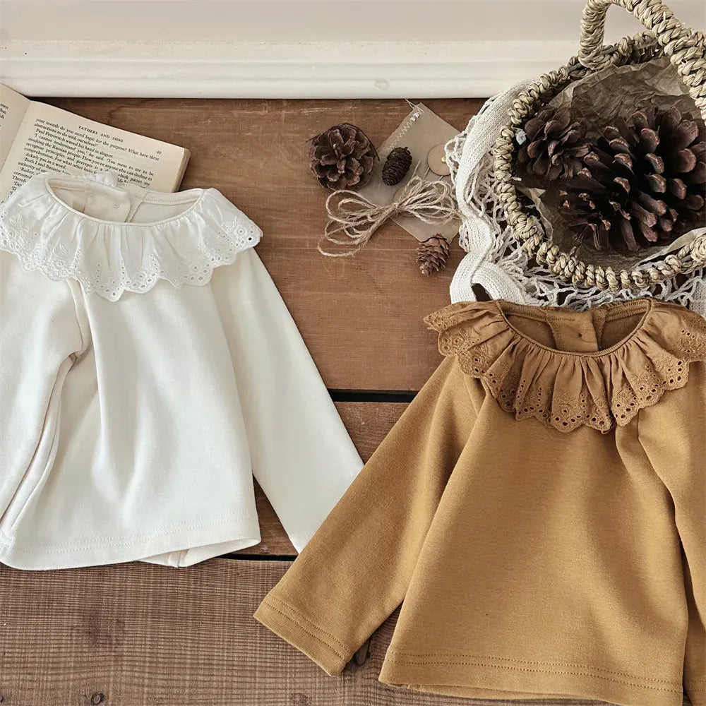 長袖Tシャツ ベビートップス 長袖Tシャツ フリルレース襟 2カラー【mh0006390】