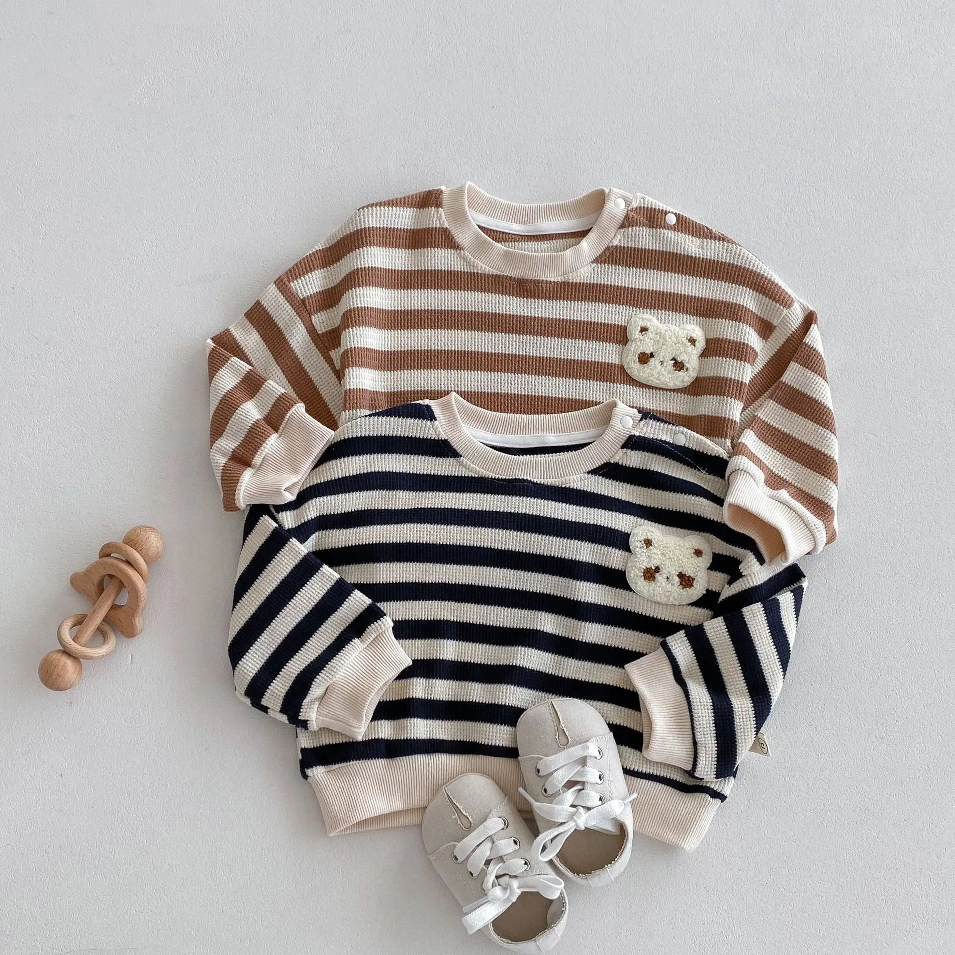 長袖Tシャツ ベビーキッズトップス ボーダー 長袖Tシャツ スウェットシャツ 2カラー【mh0006464】